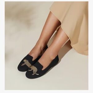 VIVAIA Audrey round Toe Black Slip On Loafers Cheetah Leopard EUC 41.5 / 10 US